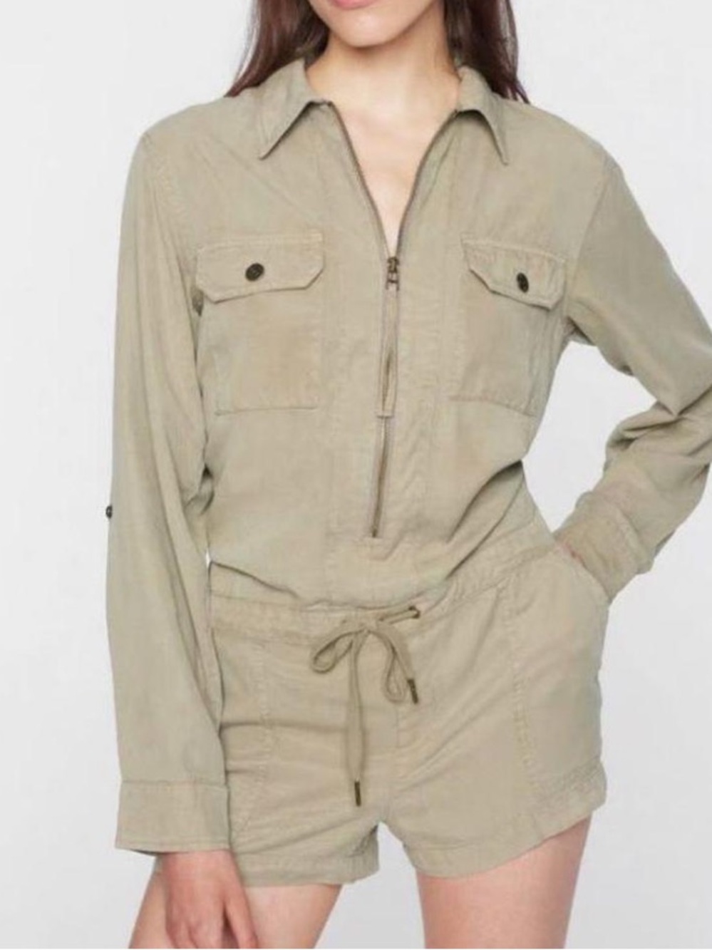 NWT Pam and Gela green cargo romper overall shorts size S
